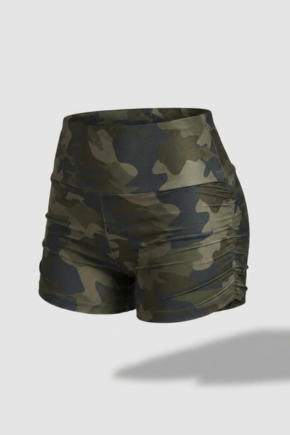 Dames High Waist Shorts | Aansluitende Fit | Scrunch Detail | Camo Workout Short