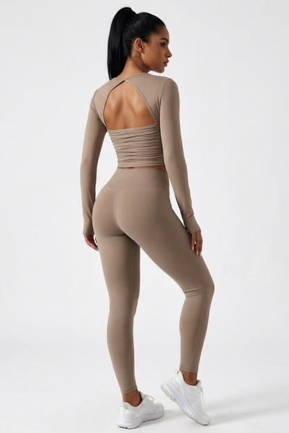 Dames Long Sleeve Sport Top | Open Rug | Lichtblauwe Workout Top