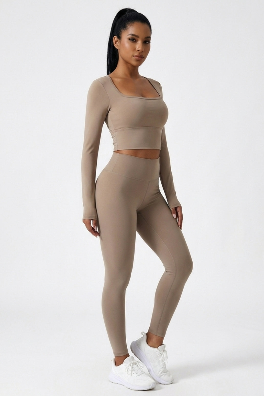 Dames Long Sleeve Sport Top | Open Rug | Lichtblauwe Workout Top