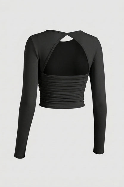 Dames Long Sleeve Sport Top | Open Rug | Lichtblauwe Workout Top