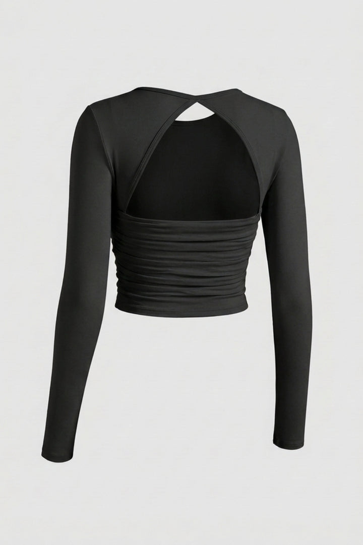 Dames Long Sleeve Sport Top | Open Rug | Lichtblauwe Workout Top