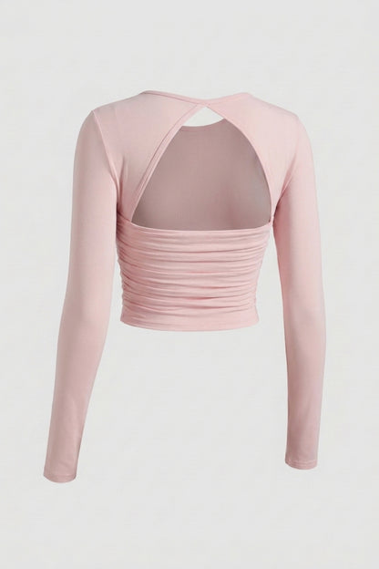 Dames Long Sleeve Sport Top | Open Rug | Lichtblauwe Workout Top
