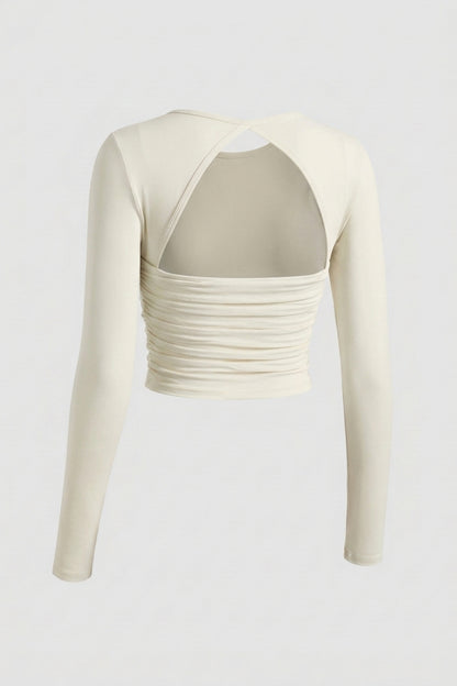 Dames Long Sleeve Sport Top | Open Rug | Lichtblauwe Workout Top