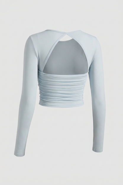 Dames Long Sleeve Sport Top | Open Rug | Lichtblauwe Workout Top