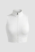 Dames Mouwloze Workout Top Slim Fit | Cropped Sporttop | Hoge Kraag Met Rits