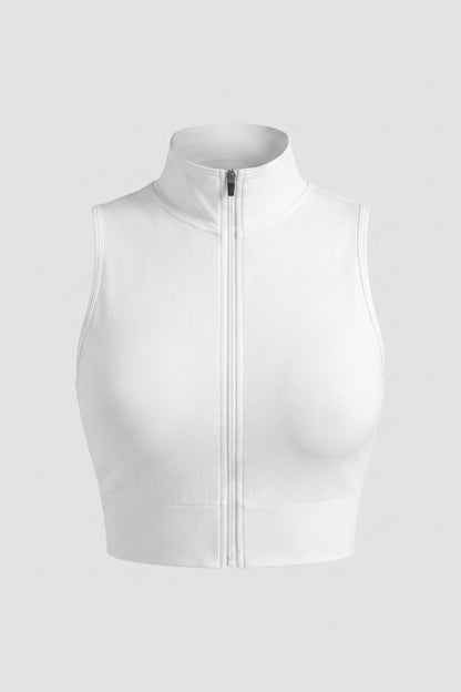 Dames Mouwloze Workout Top Slim Fit | Cropped Sporttop | Hoge Kraag Met Rits