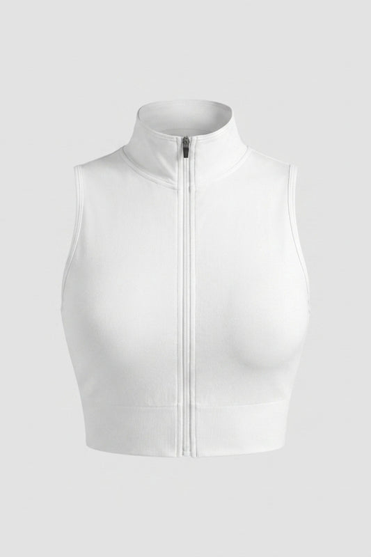Dames Mouwloze Workout Top Slim Fit | Cropped Sporttop | Hoge Kraag Met Rits