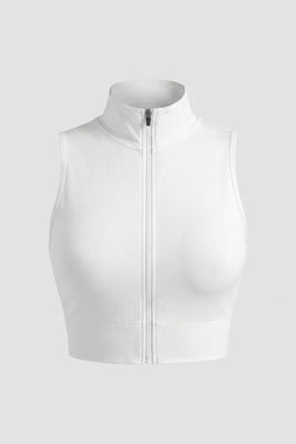 Dames Mouwloze Workout Top Slim Fit | Cropped Sporttop | Hoge Kraag Met Rits