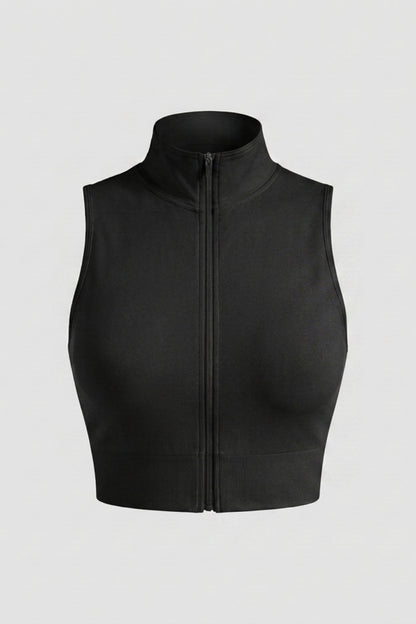 Dames Mouwloze Workout Top Slim Fit | Cropped Sporttop | Hoge Kraag Met Rits