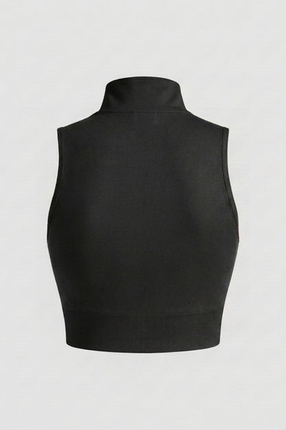 Dames Mouwloze Workout Top Slim Fit | Cropped Sporttop | Hoge Kraag Met Rits