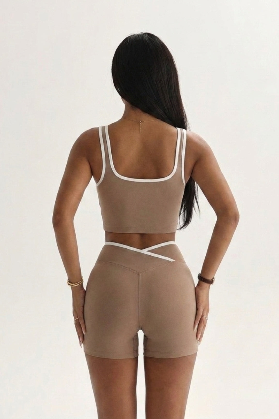 Dames Naadloze Sport Set Slim Fit | Contrastbies | High Waist Shorts & Cropped Tanktop