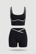 Women's Seamless Workout Set | Slim Fit | Contrast Piping | High Waist Shorts & Cropped Tank Top