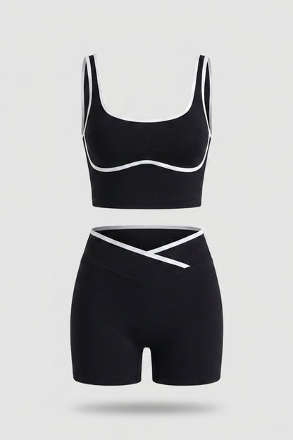 Dames Naadloze Sport Set Slim Fit | Contrastbies | High Waist Shorts & Cropped Tanktop