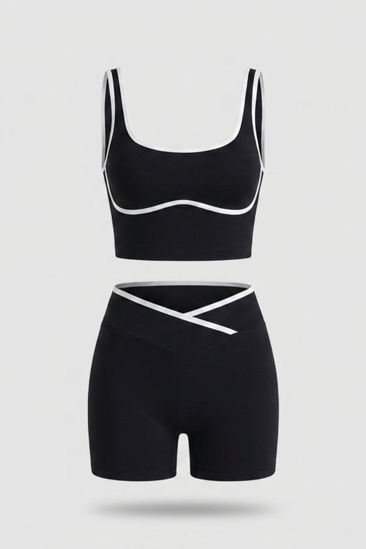 Dames Naadloze Sport Set Slim Fit | Contrastbies | High Waist Shorts & Cropped Tanktop