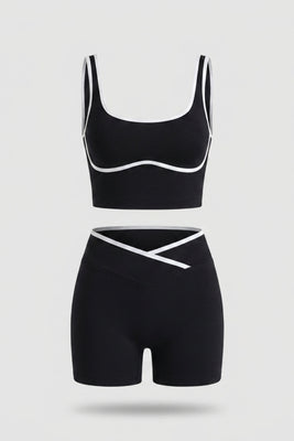 Dames Naadloze Sport Set Slim Fit | Contrastbies | High Waist Shorts & Cropped Tanktop