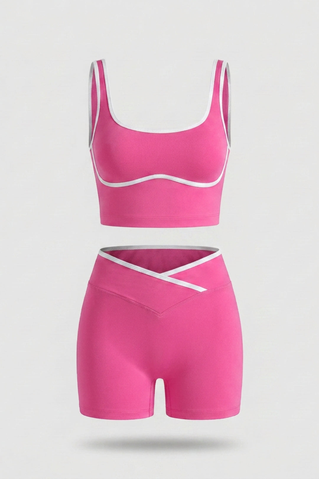 Dames Naadloze Sport Set Slim Fit | Contrastbies | High Waist Shorts & Cropped Tanktop