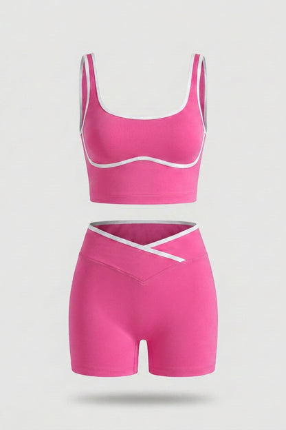 Dames Naadloze Sport Set Slim Fit | Contrastbies | High Waist Shorts & Cropped Tanktop