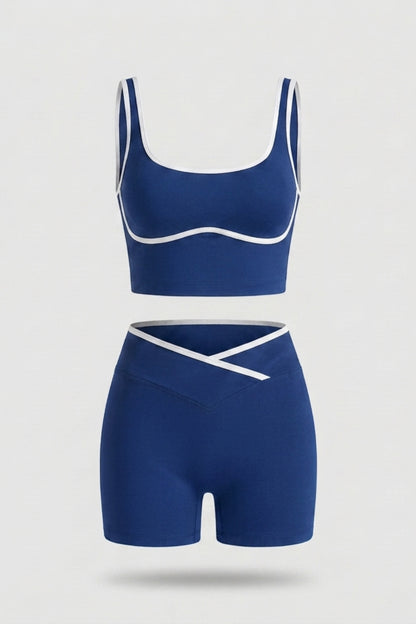Dames Naadloze Sport Set Slim Fit | Contrastbies | High Waist Shorts & Cropped Tanktop