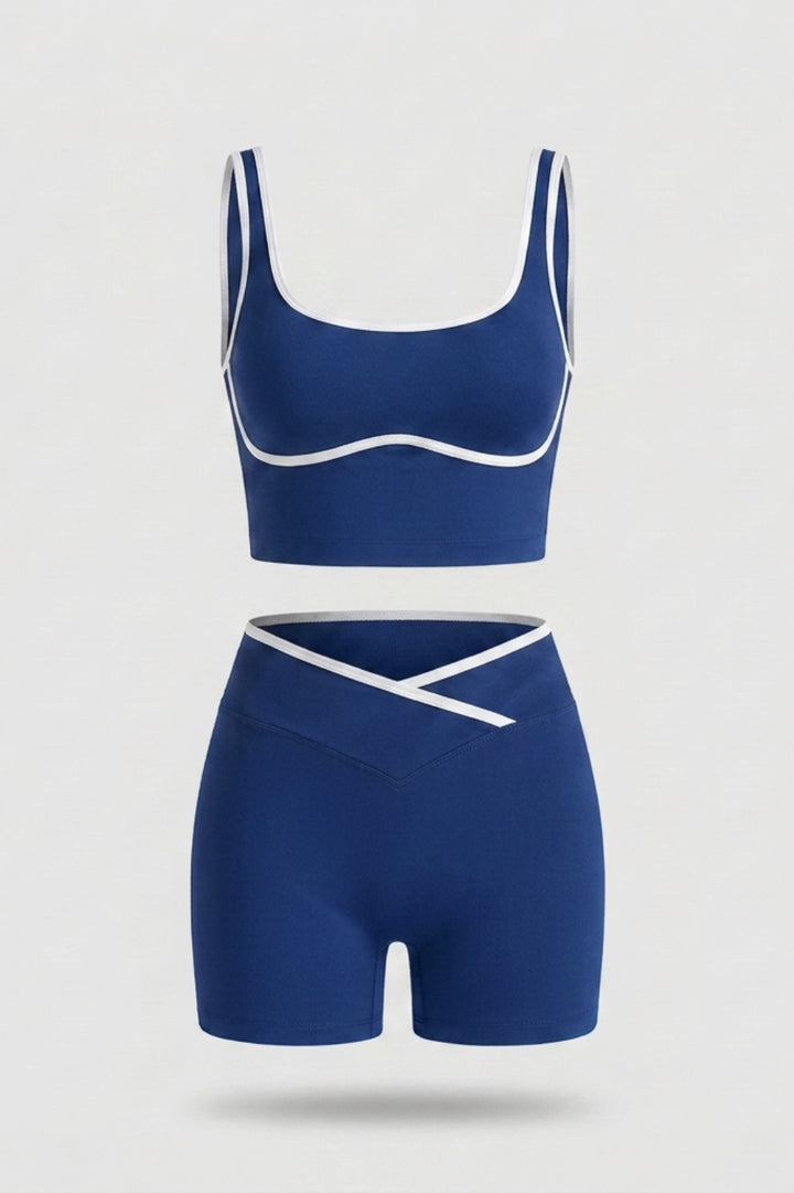 Women's Seamless Workout Set | Slim Fit | Contrast Piping | High Waist Shorts & Cropped Tank Top