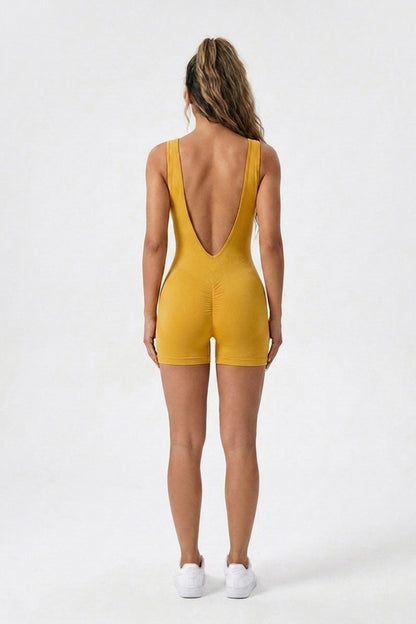 Dames One Piece jumpsuit | Sculpting Fit | Open Back | Sport Jumpsuit Short