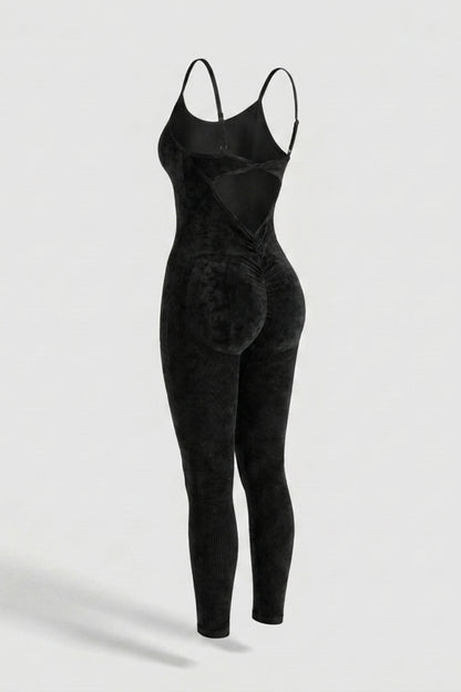 Dames Sport Jumpsuit | Sculpting Fit | Acid Wash | Strappy Full-Length Onesie