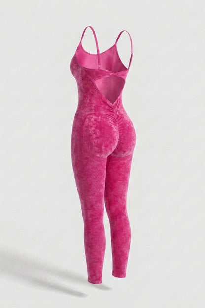 Dames Sport Jumpsuit | Sculpting Fit | Acid Wash | Strappy Full-Length Onesie