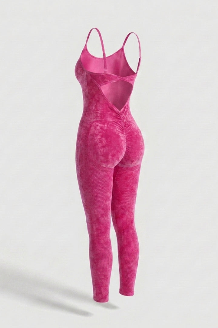 Women's Sports Jumpsuit | Sculpting Fit | Acid Wash | Strappy Full-Length Onesie