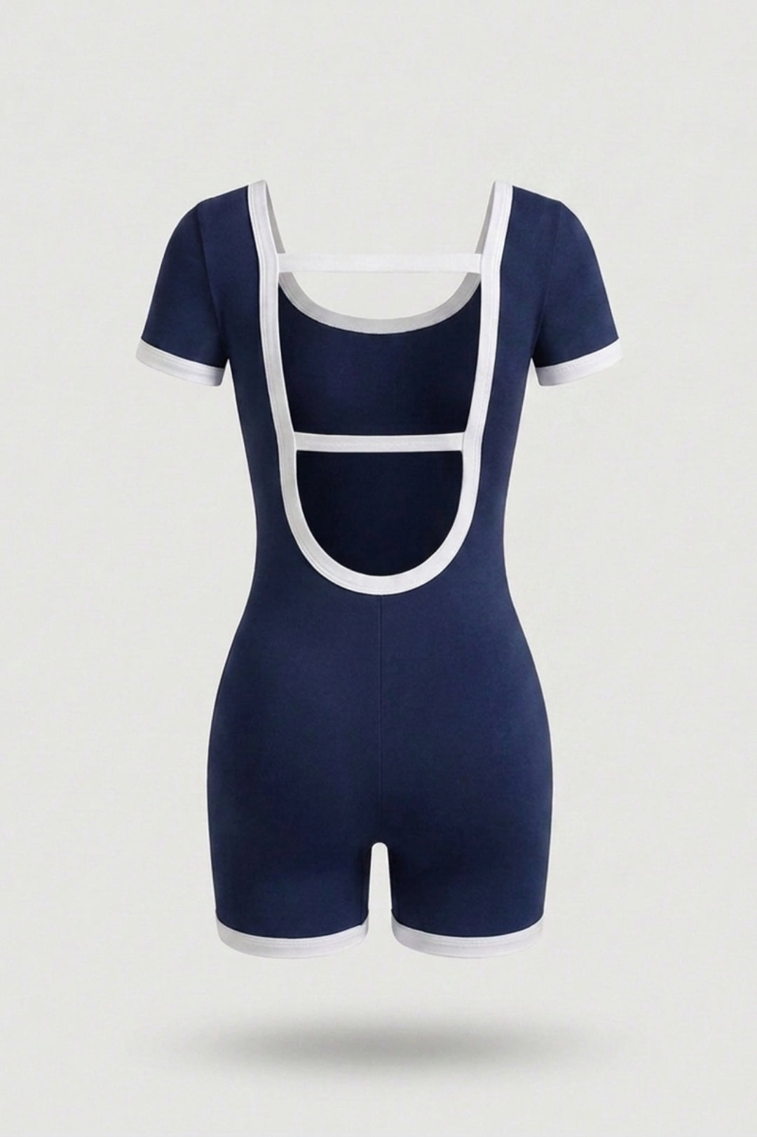 Dames Sport Jumpsuit Short | V-Neck | Contrast Trim One Piece | Open Back