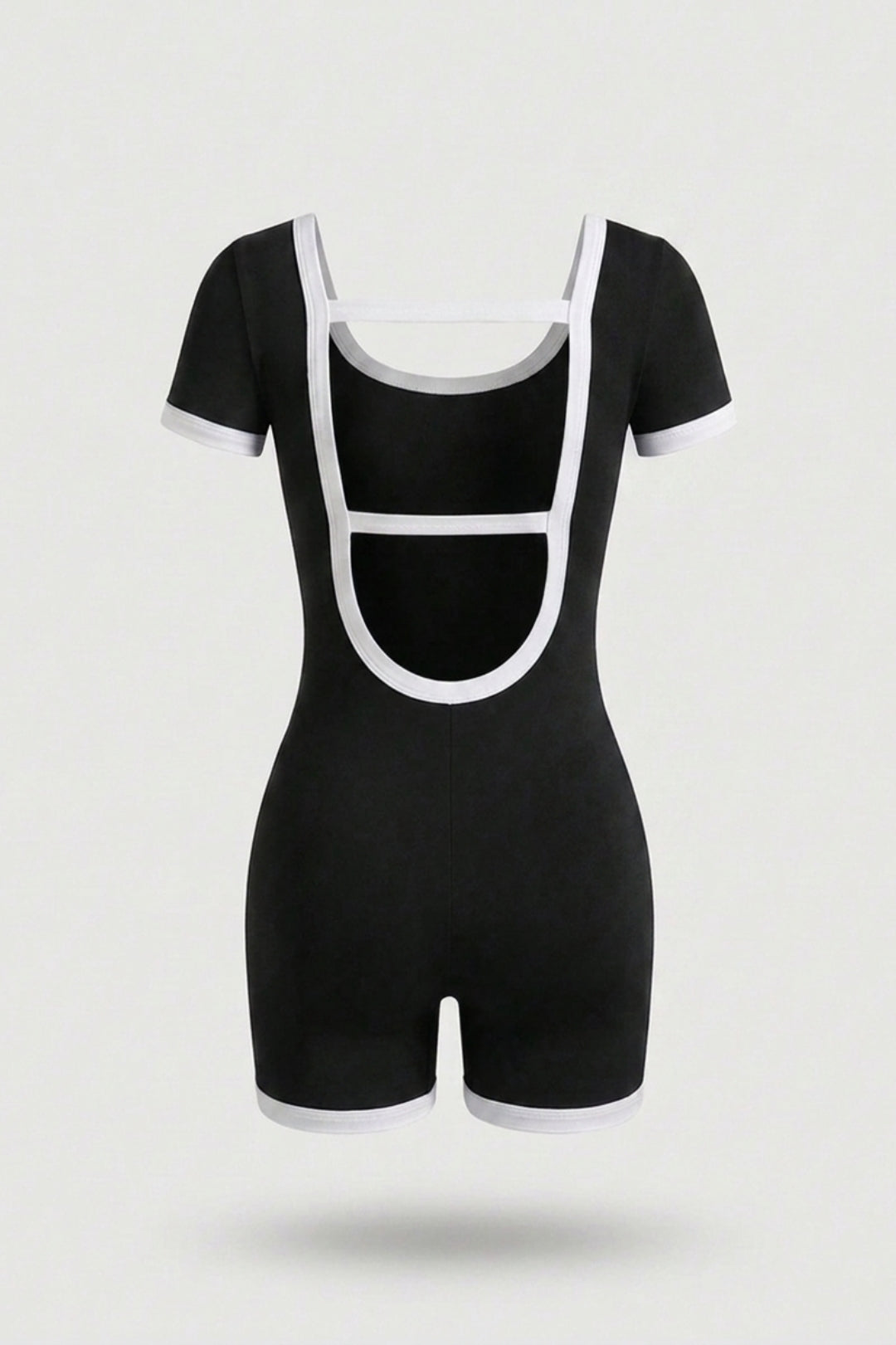 Dames Sport Jumpsuit Short | V-Neck | Contrast Trim One Piece | Open Back