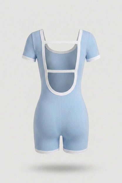 Dames Sport Jumpsuit Short | V-Neck | Contrast Trim One Piece | Open Back