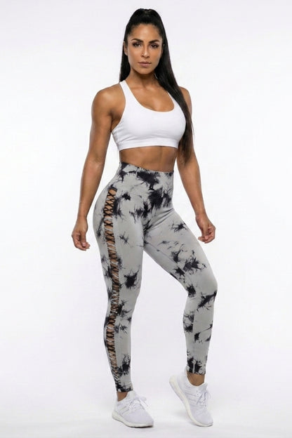 Dames Sport Legging | Sculpting Fit | High Waist | Tie-Dye Cut-Out Legging