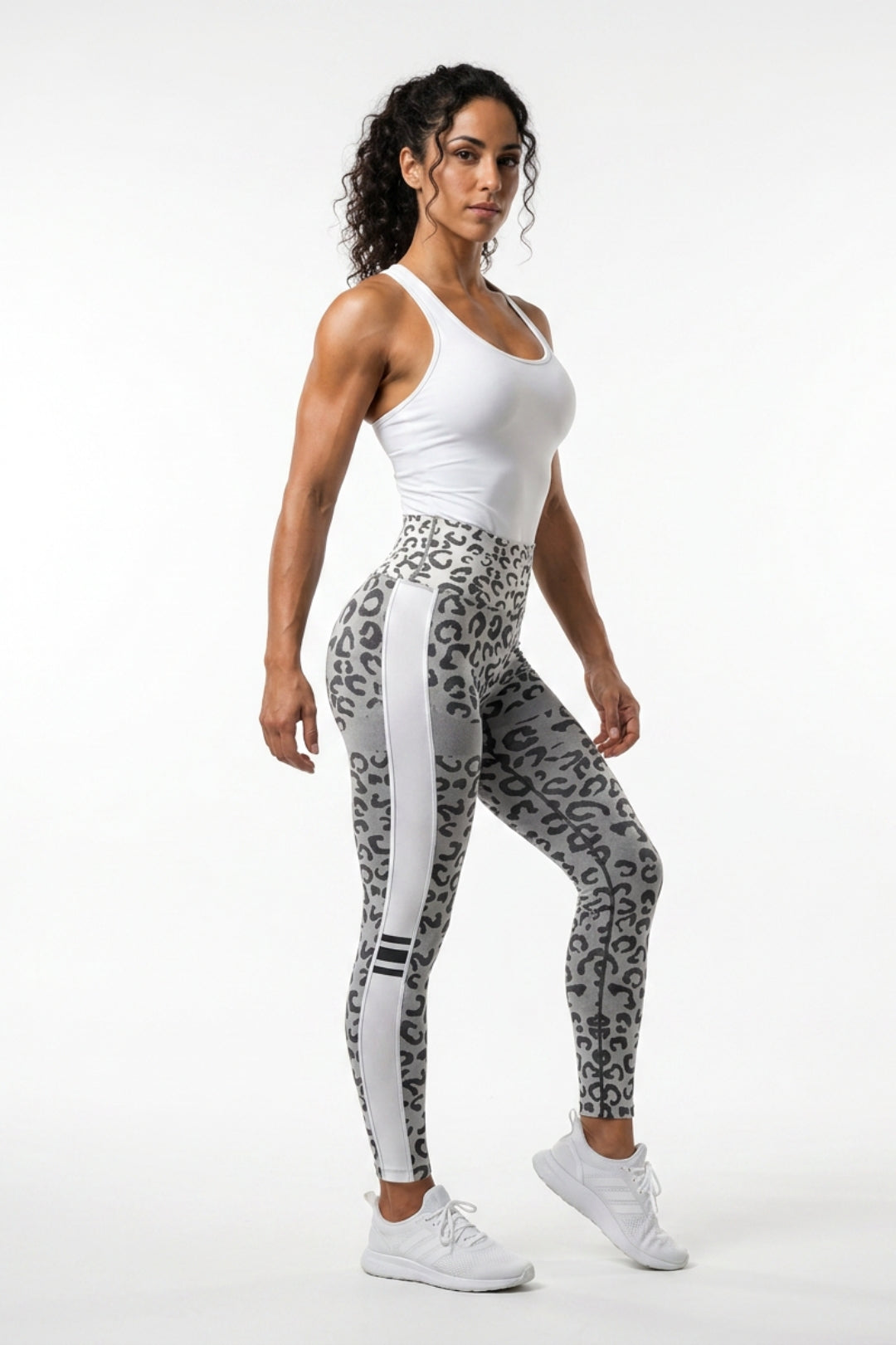 Dames Sport Legging | Sculpting Fit | Luipaardprint | Witte Seamless Workout Legging
