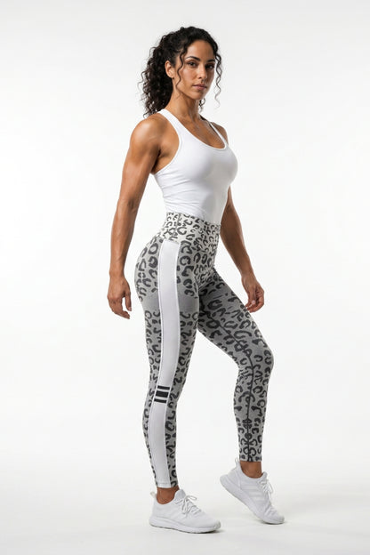 Dames Sport Legging | Sculpting Fit | Luipaardprint | Witte Seamless Workout Legging