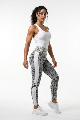 Dames Sport Legging | Sculpting Fit | Luipaardprint | Witte Seamless Workout Legging