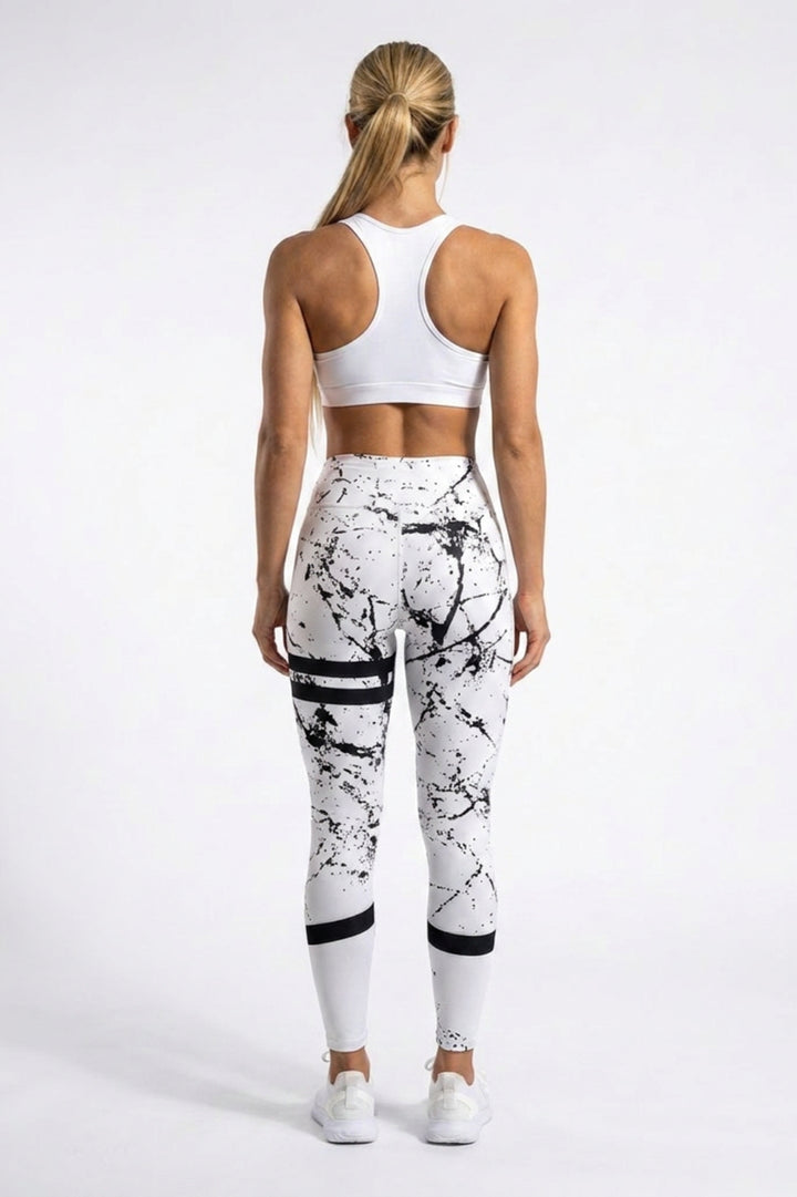 Dames Sport Legging | Sculpting Fit | Splatter Print | Witte Contrast Workout Legging