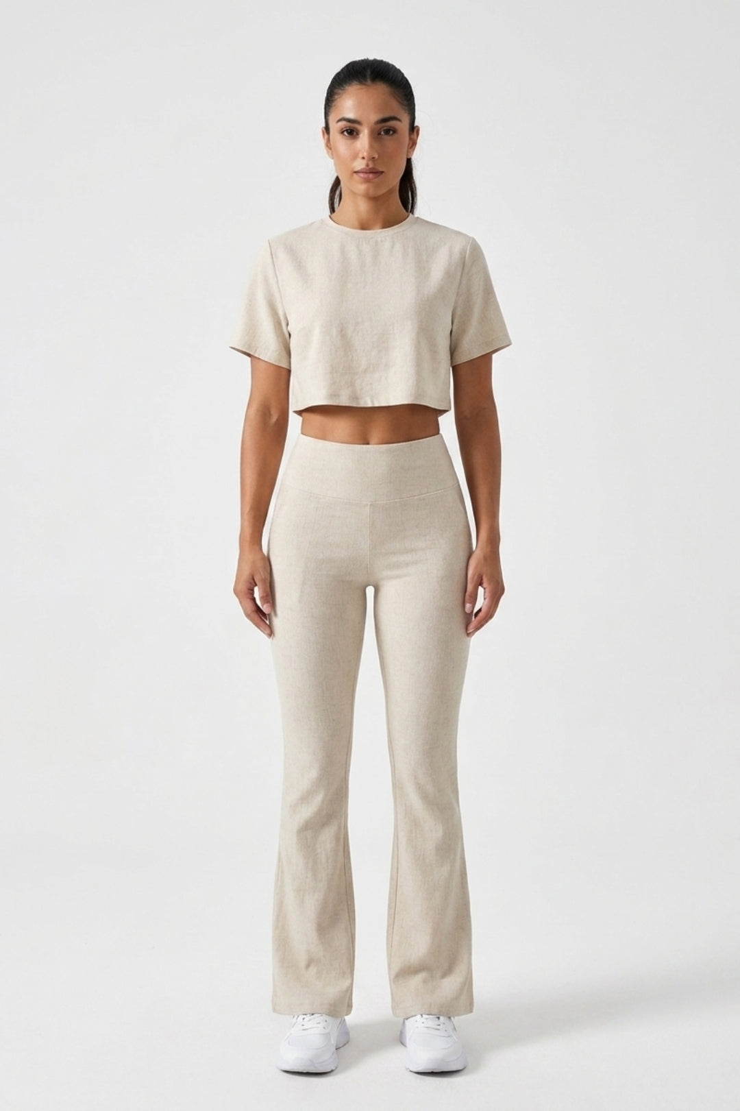 Dames Sport Set | Aansluitende Fit | High Waist Flared Broek | Cropped Top Set