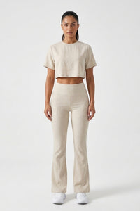 Dames Sport Set | Aansluitende Fit | High Waist Flared Broek | Cropped Top Set