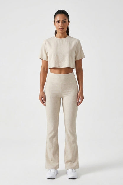 Dames Sport Set | Aansluitende Fit | High Waist Flared Broek | Cropped Top Set