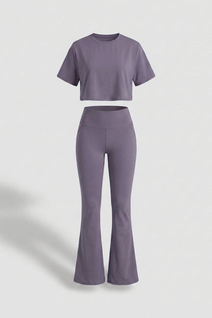 Dames Sport Set | Aansluitende Fit | High Waist Flared Broek | Cropped Top Set