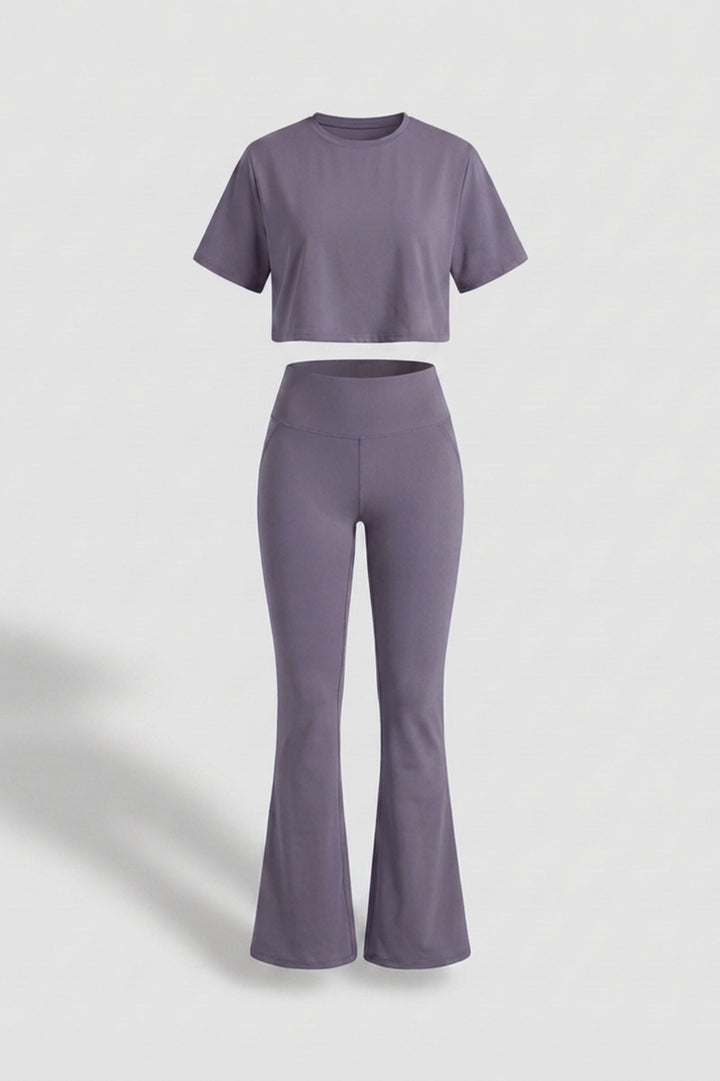 Dames Sport Set | Aansluitende Fit | High Waist Flared Broek | Cropped Top Set