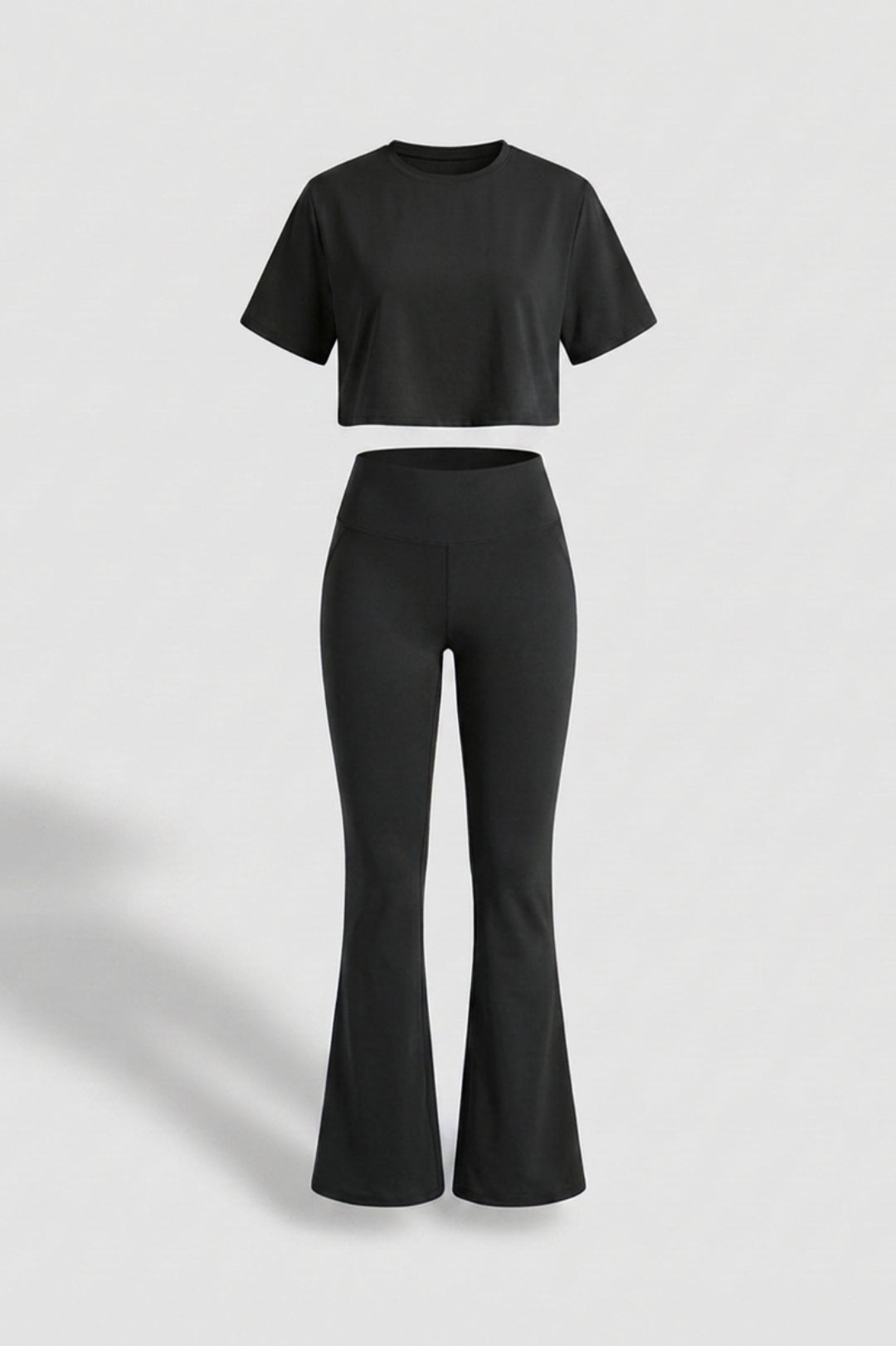 Dames Sport Set | Aansluitende Fit | High Waist Flared Broek | Cropped Top Set