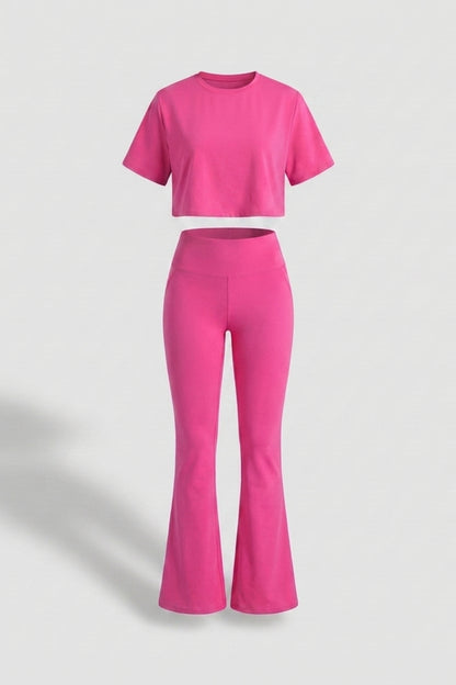 Dames Sport Set | Aansluitende Fit | High Waist Flared Broek | Cropped Top Set
