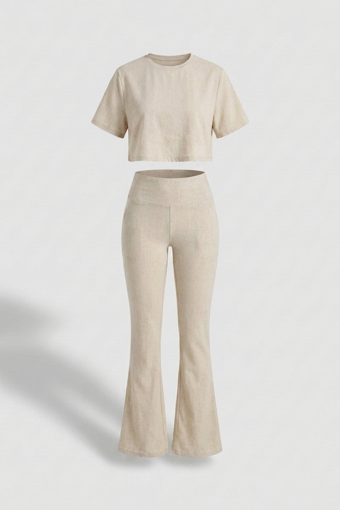 Dames Sport Set | Aansluitende Fit | High Waist Flared Broek | Cropped Top Set