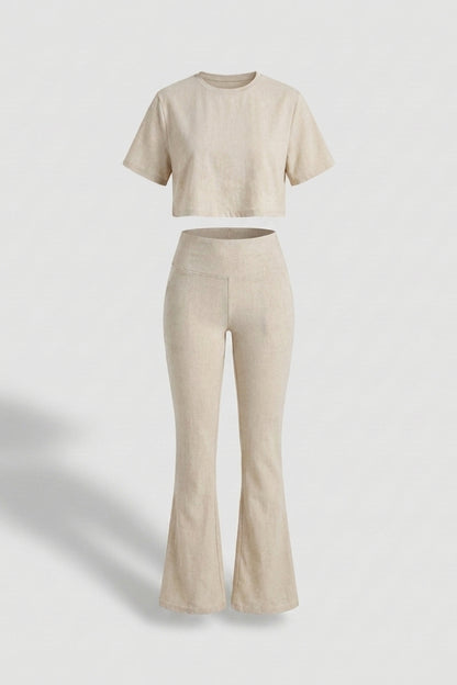Dames Sport Set | Aansluitende Fit | High Waist Flared Broek | Cropped Top Set