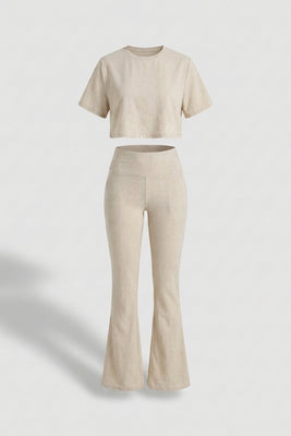 Dames Sport Set | Aansluitende Fit | High Waist Flared Broek | Cropped Top Set