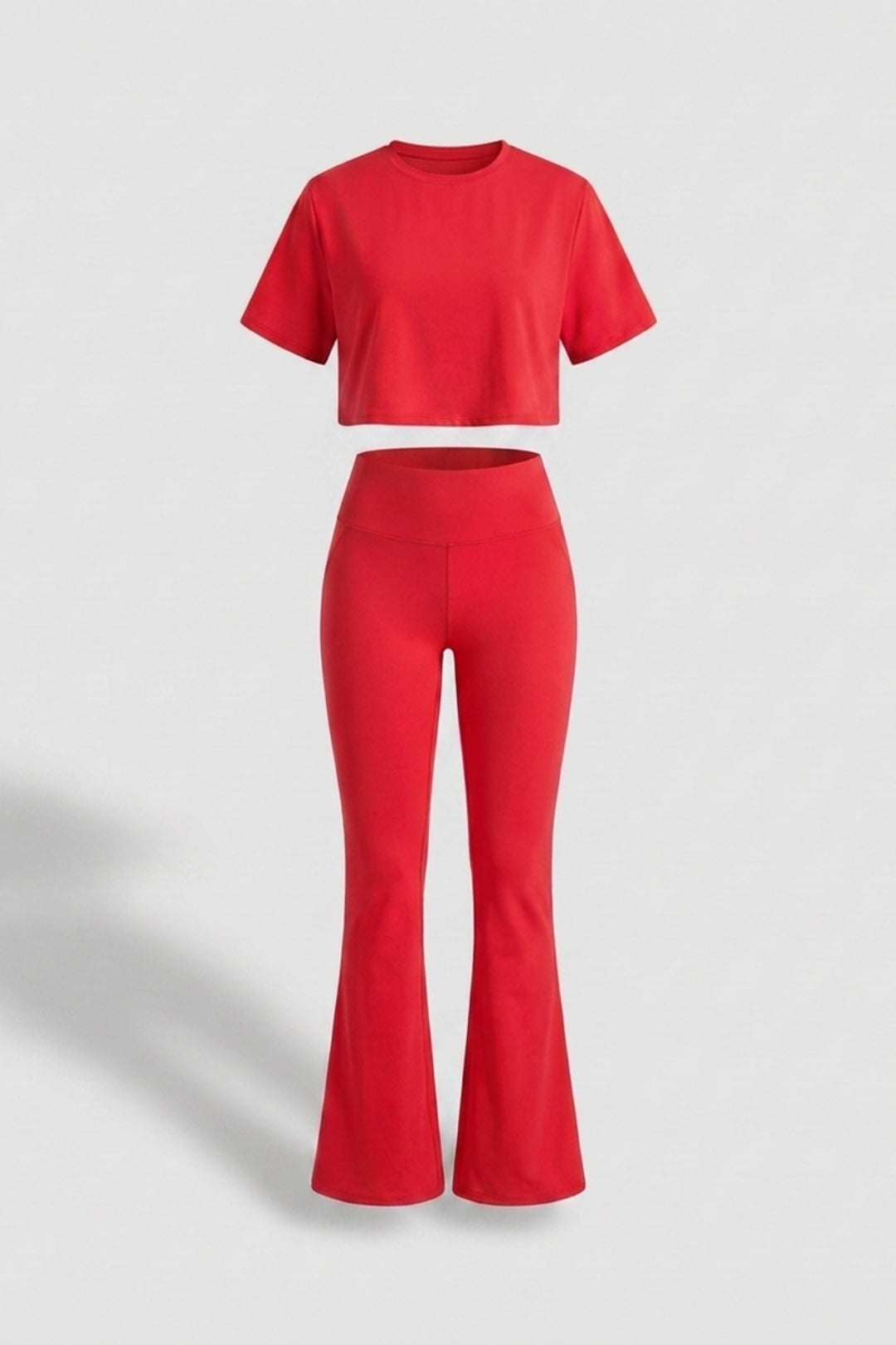 Dames Sport Set | Aansluitende Fit | High Waist Flared Broek | Cropped Top Set