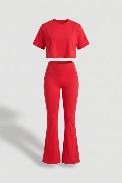 Dames Sport Set | Aansluitende Fit | High Waist Flared Broek | Cropped Top Set