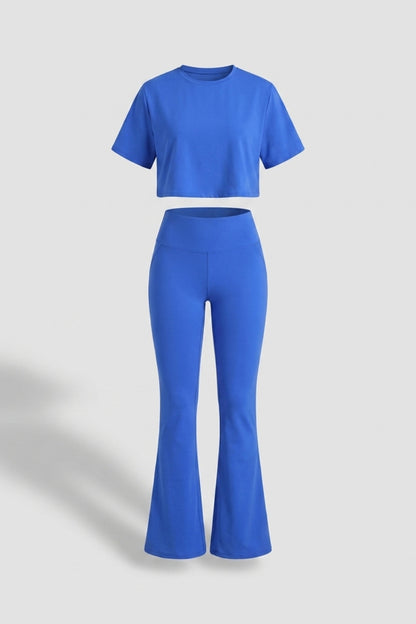 Dames Sport Set | Aansluitende Fit | High Waist Flared Broek | Cropped Top Set