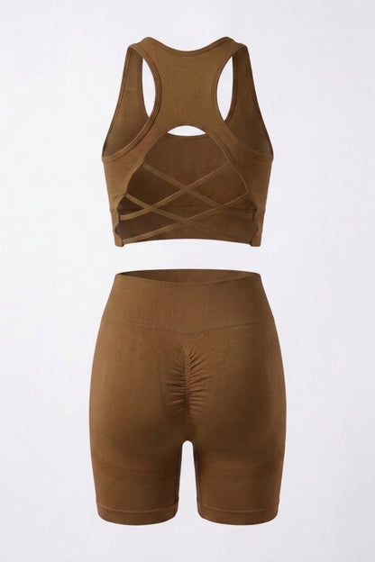Dames Sport Set | Sculpting Fit | Cross Back Top | Seamless Yoga Set