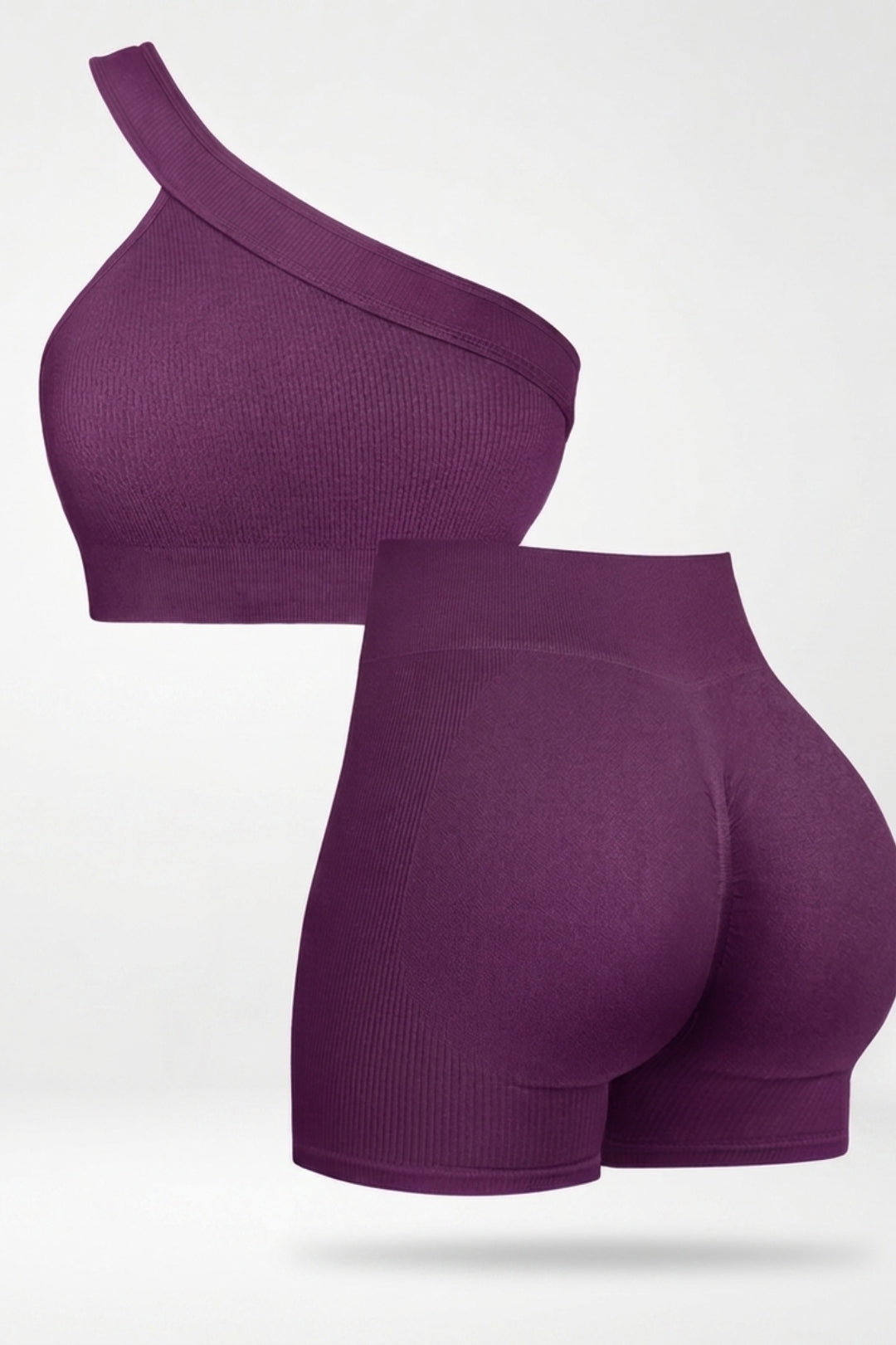 Dames Sport Set | Sculpting Fit | One Shoulder Top | Seamless Short Set